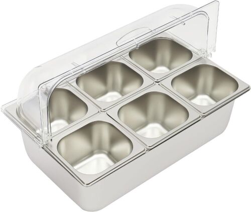 Cold Food Buffet Condiment Server with Clear Roll Top Cover and Stainless Steel Tray