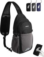 WATERFLY Packable Crossbody Sling Bag: Small Lightweight Travel RFID Blocking Sling Daypack with Water Bottle Holder - Shoulder Chest Bag Backpack for Women Men Hiking Traveling Theme Parks