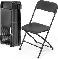 10 Pack Black Plastic Folding Chair, Indoor Outdoor Portable Stackable Commercial Seat with Steel Frame 350lb. Capacity for Events Office Wedding Party Picnic Kitchen Dining