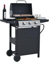 Endark 3-Burner Propane Gas Grill | 26,000 BTU Stainless Steel with Enamel Wire Cooking Grates and Built-in Thermometer | with Side Rack Wheels | Great for Patio, Garden, and Outdoor Cooking