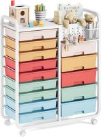 14 Drawer Rolling Storage Cart with Tabletop & DIY Pegboard