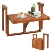 VINGLI Acacia Wood Folding/Hanging Balcony Railing Table with Adjustable Height and Width