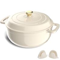 ROVSUN 7.5 QT Enameled Cast Iron Round Dutch Oven Cream White - Small Chip on Handle