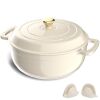 ROVSUN 7.5 QT Enameled Cast Iron Round Dutch Oven Cream White - Small Chip on Handle