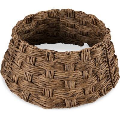 24in Basket Woven Hyacinth Christmas Tree Collar Skirt Accessory w/ Cord Cut-Out