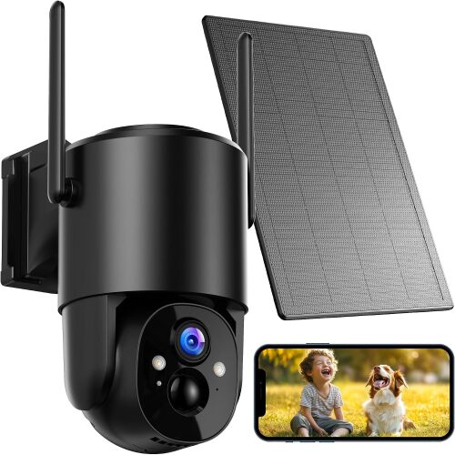 Security Cameras Wireless Outdoor Solar: Battery Cameras for Home Security WiFi Camera Outdoor Surveillance Camera PTZ 360&deg; CCTV Cam System with Floodlight Color Night Vision PIR Sensor