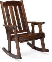 Heavy Duty 600 LBS Outdoor Wooden Rocking Chair with Higher Backrest,Patio Rocking Chair with Ergonomic Design, Weatherproof Outdoor Rockers Suit for Patio, Garden, Balcony, Yard