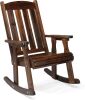 Heavy Duty 600 LBS Outdoor Wooden Rocking Chair with Higher Backrest,Patio Rocking Chair with Ergonomic Design, Weatherproof Outdoor Rockers Suit for Patio, Garden, Balcony, Yard