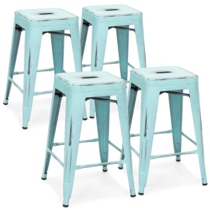 Stackable 24" Modern Industrial Distressed Metal Counter Height Bar Stools, Set of 4  