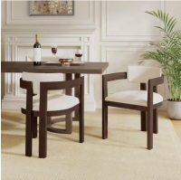 Harper & Bright Designs Set of 2 High-end Lines Walnut/Beige Fabric Upholstered Dining Chairs with Solid Rubberwood Frame and Armrest