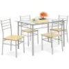 5-Piece Glass Top Dining Table Breakfast Set w/ 4 Chairs, Steel Frame&nbsp;