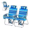 VINGLI 2 Pack 16-in Beach Chair with 5-Position Cooler Bag Cup Holders and Towel Bar Blue Stripes