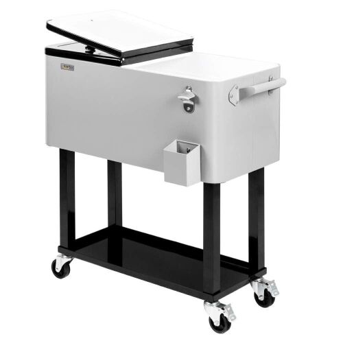 80 Quart Portable Outdoor Patio Rolling Cooler Cart Gray