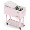 80 Quart Portable Outdoor Patio Rolling Cooler Cart Pink