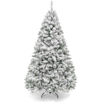 9' Premium Snow Flocked Artificial Pine Christmas Tree w/ Foldable Metal Base 