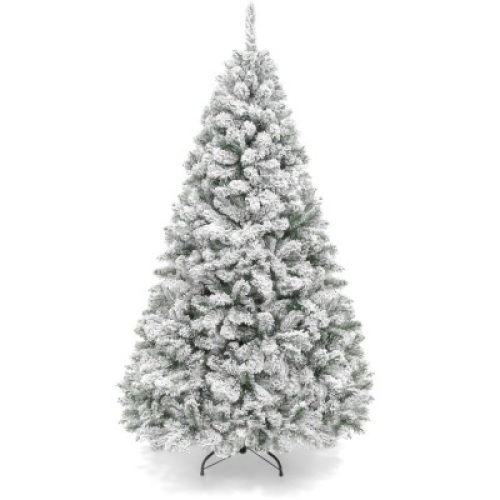 9' Premium Snow Flocked Artificial Pine Christmas Tree w/ Foldable Metal Base&nbsp;