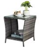 Outdoor Wicker Side Table with Storage Grey