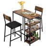 VINGLI 3 Piece Dining Table and Chairs Set for 2 People with Storage Brown