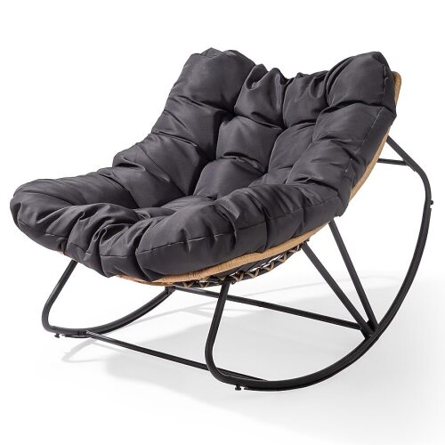 VINGLI Iron Frame Papasan Rocking Chair with Thick Cushion/Wicker Patio Chair for Bedroom Porch Garden Gray