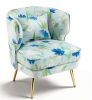 Blue and Green Velvet Barrel Accent Chair with Cushion