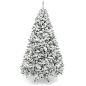 7.5' Premium Snow Flocked Artificial Pine Christmas Tree w/ Foldable Metal Base 