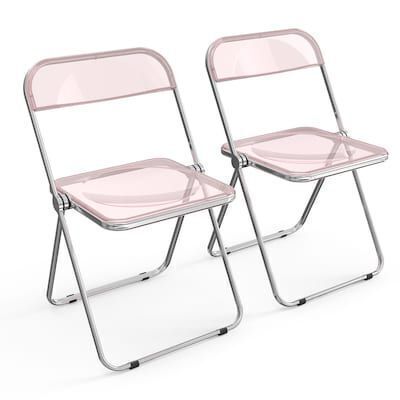 VINGLI 2-Pcs Acrylic Folding Chairs Weight Capacity 350 lbs Pink