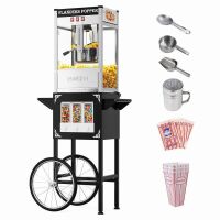 ROVSUN 10 oz Black Popcorn Machine with Cart & Candy Dispenser