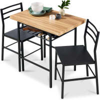 3-Piece Modern Square Dining Set w/ Storage Rack