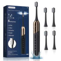 OasiSmile Sonic Electric Toothbrush for Adults, Patented Design 50000 VPM Deep Clean 5 Modes 120-Day Battery Toothbrush with 4 Brush Heads, Black