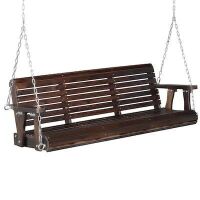 VINGLI 5 FT 3-Seater Rustic Wooden Porch Swing with Adjustable Secure Chains
