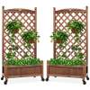 Set of 2 Wood Planter Box & Lattice Trellis w/ Optional Wheels - 48in