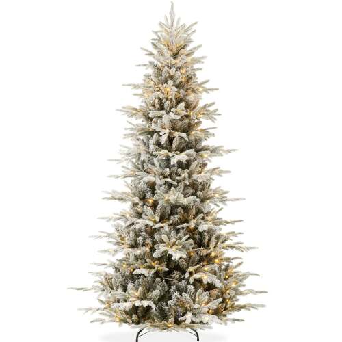 Pre-Lit Flocked Artificial Aspen Noble Fir Christmas Tree w/ Metal Stand