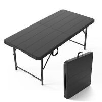 VINGLI 4 FT Black Height-adjustable Plastic Folding Table