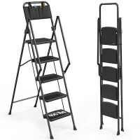 LUISLADDERS 5 Step Folding Ladder with Handrails and Widened Anti-Slip Pedal