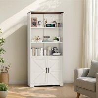 VINGLI 31-in W 70-in H 6-Tier Bookcase Farmhouse Metal Storage Cabinet with Doors and Adjustable Shelves