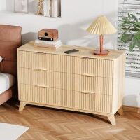 VINGLI Fluted Dresser 6 Drawer Oak