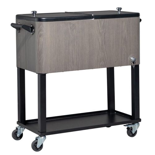 80 Quart Portable Outdoor Patio Rolling Cooler Cart Dark Grey