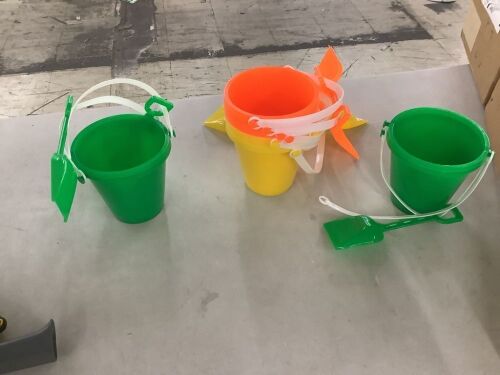 Lot of (10) Sand Buckets & (20) Shovels