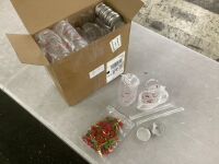 24 pc Cherry Print Plastic Bottles with Lids & Straws