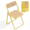 Portable Folding Chairs Iron Frame Accent with Woven Texture Panel, Yellow, 4 pack