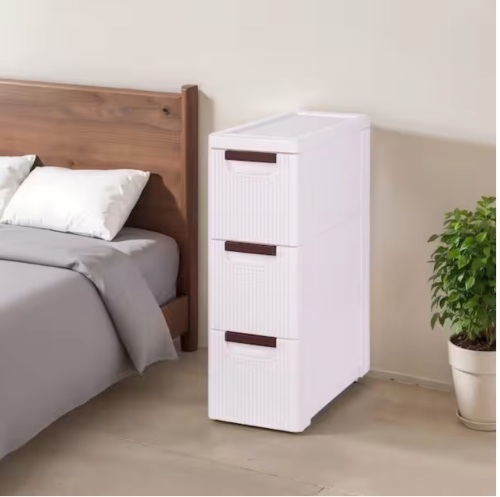 Vecelo Narrow Bathroom Storage Cabinet with 3-Drawers, Slim Rolling Accent Storage Organizer with Wheels, White