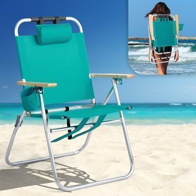 VINGLI 17-in Aluminum Backpack Beach Chair with Adjustable Straps 3-Position Reclining