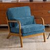 Blue Mid Century Solid Wood Accent Chair Chenille Armchair