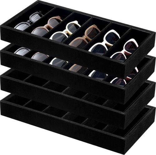 Velvet Sunglasses Organizer Tray 6 Grid, 4 Pack