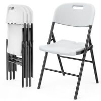 VINGLI Heavy Duty Foldable Chair Plastic Seat with Steel Frame White, 4 Pack