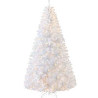 Pre-Lit Hinged Artificial White Pine Christmas Tree w/ Lights, Metal Stand 7.5ft