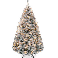 Pre-Lit Snow Flocked Artificial Pine Christmas Tree w/ Warm White Lights
