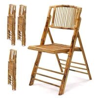 VINGLI 4-Pack Bamboo Folding Dining Wood Chairs Comfortable Seat Brown
