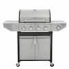 4 Burner Propane Barbecue Grill, Stainless Steel 47,000 BTU with Two Foldable Shelves