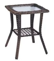 VINGLI 18W x 22.6H Wicker Patio Side Table with Tempered Glass Top and Storage for Balcony Porch Deck Brown